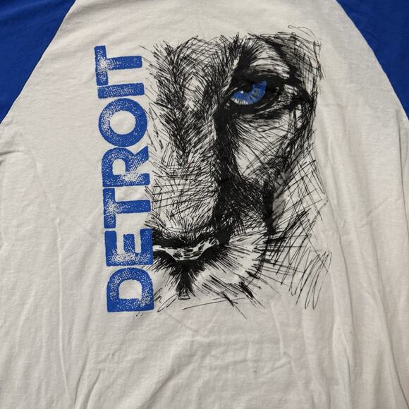 Detroit Shirt With Face Of A Lion, Blue And White 3/4 Sleeve 2XL - Picture 2 of 6